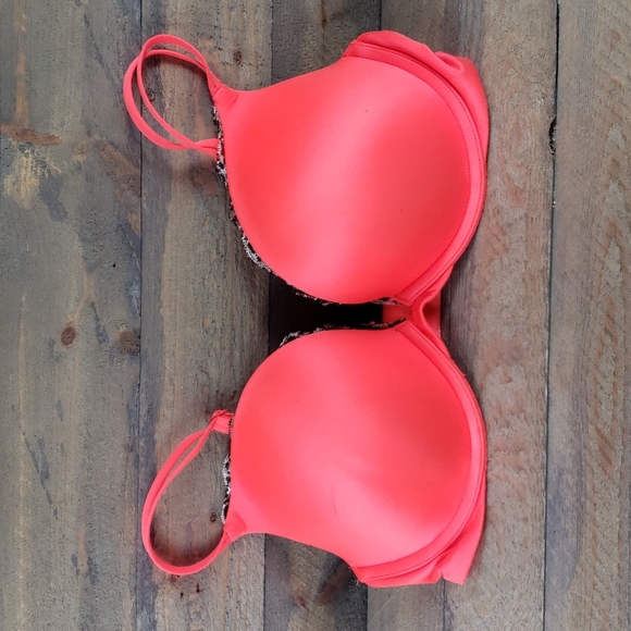 Victoria's Secret Very Sexy Push Up Bra Vibrant Orange Animal Print Lace Accent - Picture 10 of 10
